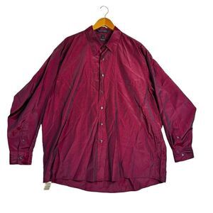 DKNY Dress Shirt Mens Size XXL 18 34/35 Red Modal Rayon Blend Shiny Long Sleeve